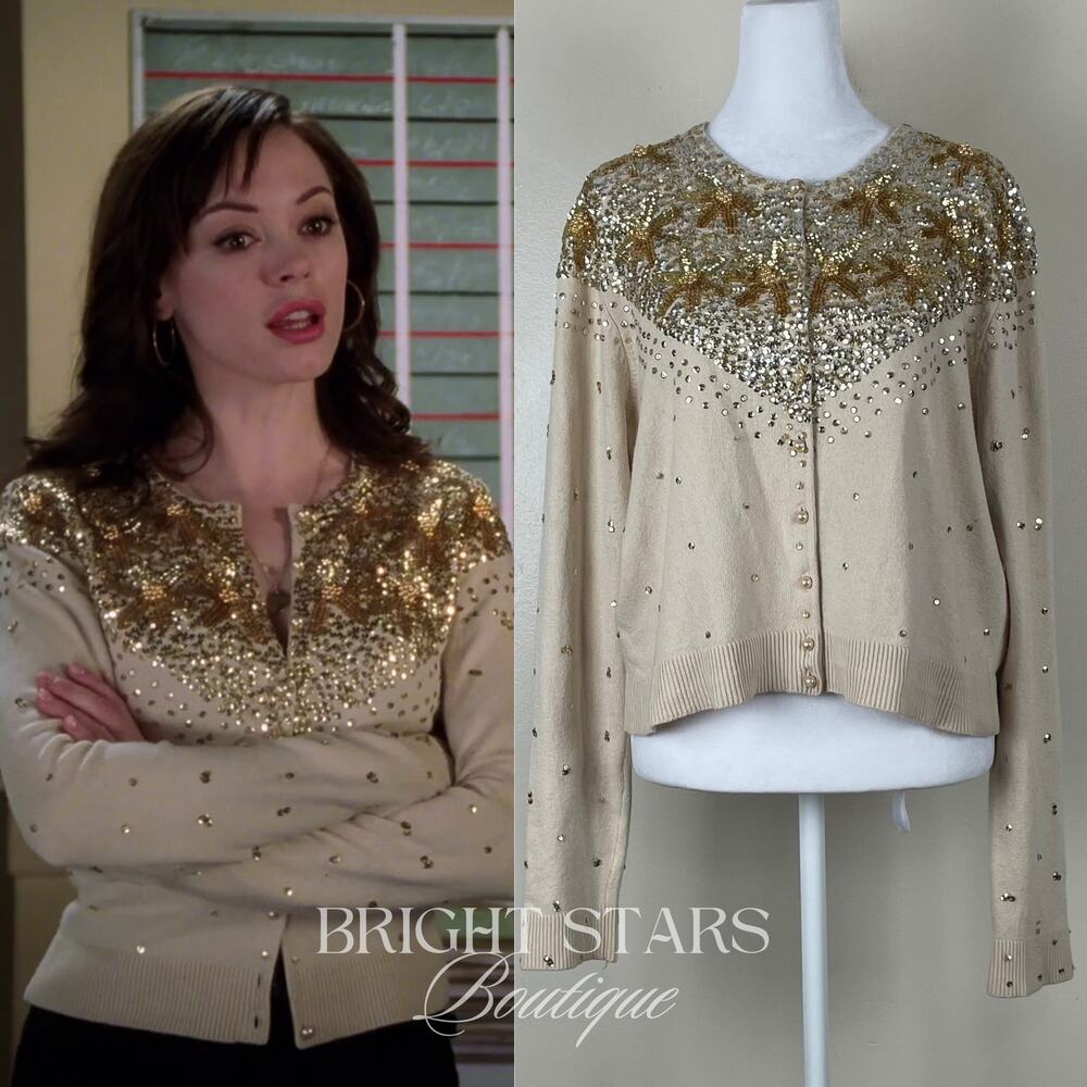 Rare Embellished Beaded Cardigan ASO Paige Matthews Charmed Sequin Y2K Vintage